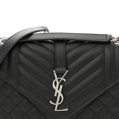 Saint Laurent Grain De Poudre Textured Mixed Matelasse Triquilt Medium Monogram Satchel Black 8 of 12