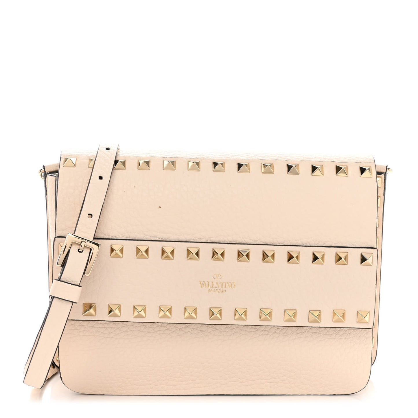 Grained Calfskin Small Rockstud Flap Crossbody Bag Light Ivory