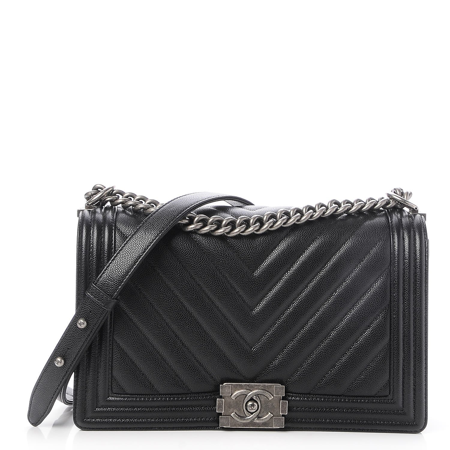 Chanel Caviar Chevron Quilted New Medium Boy Flap Black 1 of 8