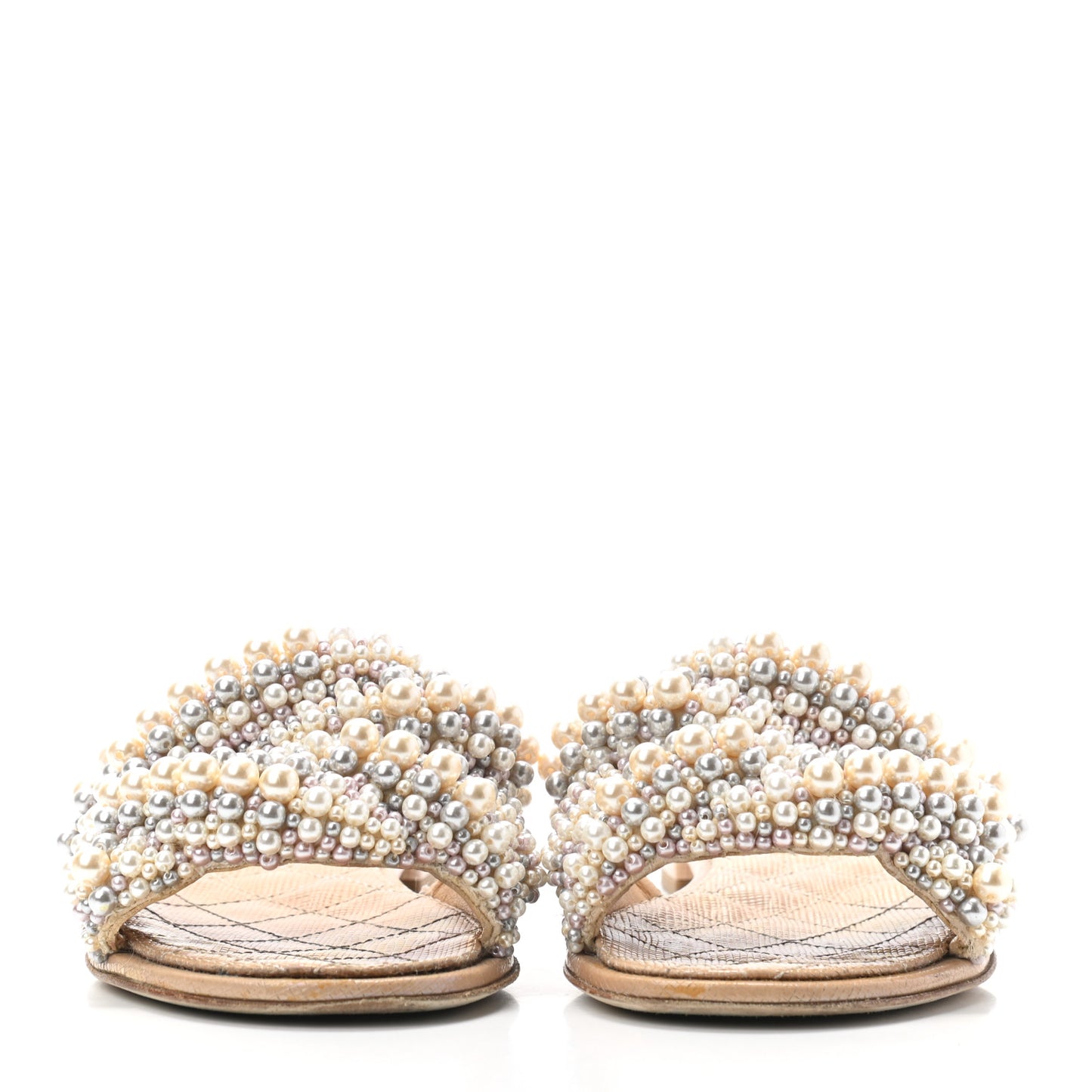 Fantasy Calfskin Pearl Cord CC Mules 35.5 Ivory