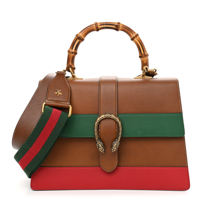 Gucci Moon Calfskin Web Large Dionysus Bamboo Top Handle Bag Cuir Bright Evergreen Hibiscus Red 1 of 16