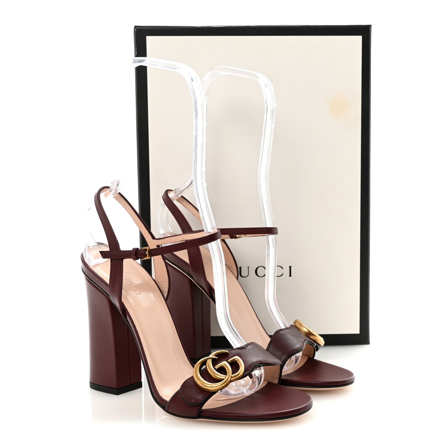 Gucci Lifford Calfskin GG Marmont Ankle Wrap 105mm Sandals 38.5 Vintage Bordeaux 9 of 9