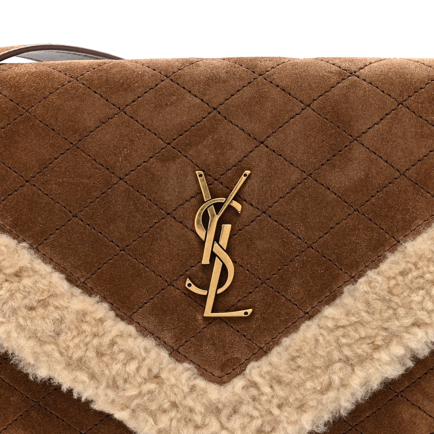 Nubuck Shearling Quilted Medium Gaby Satchel Natural Tan