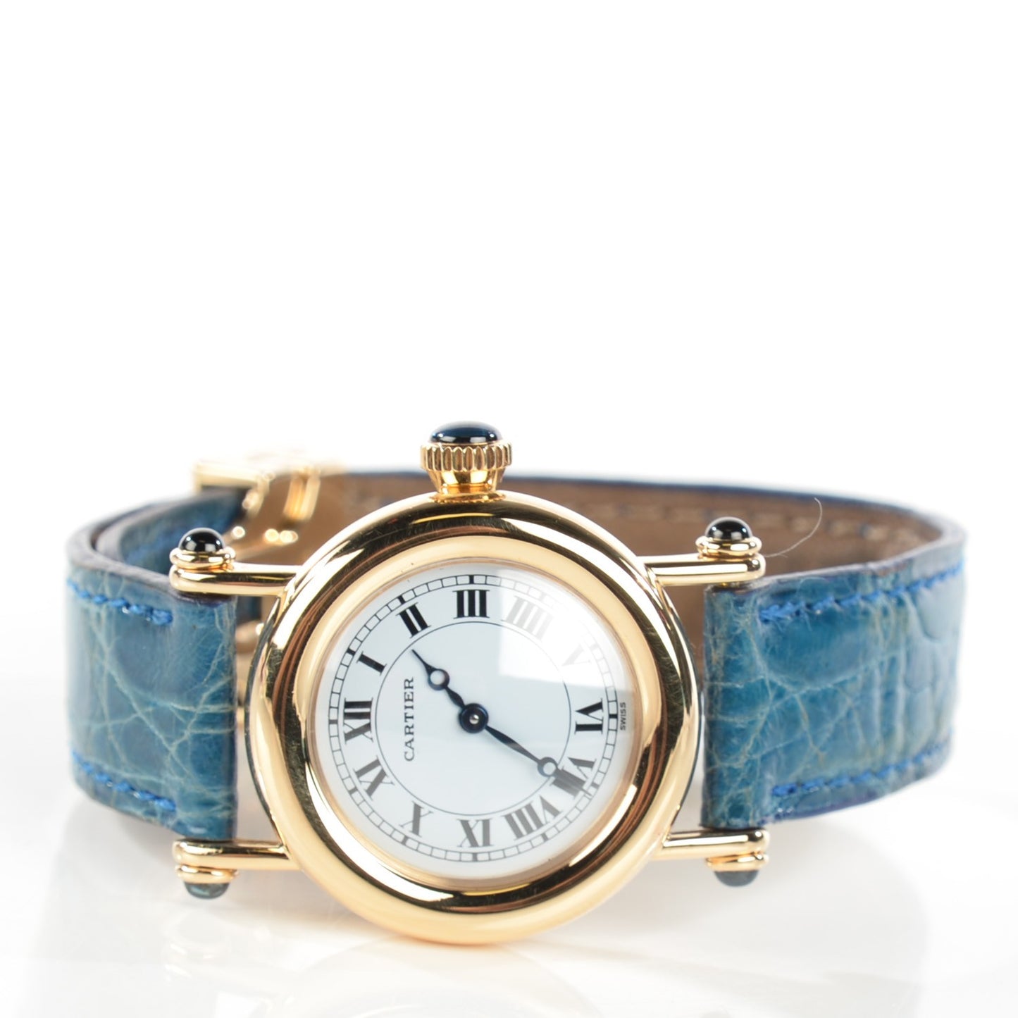 18K Yellow Gold Alligator 28mm Diabolo Quartz Watch Blue