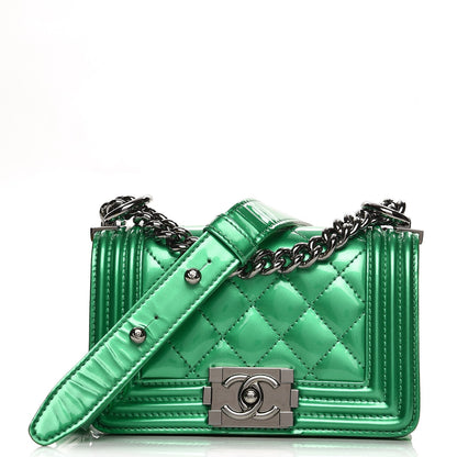 Chanel Metallic Patent Calfskin Quilted Mini Boy Flap Green 1 of 7