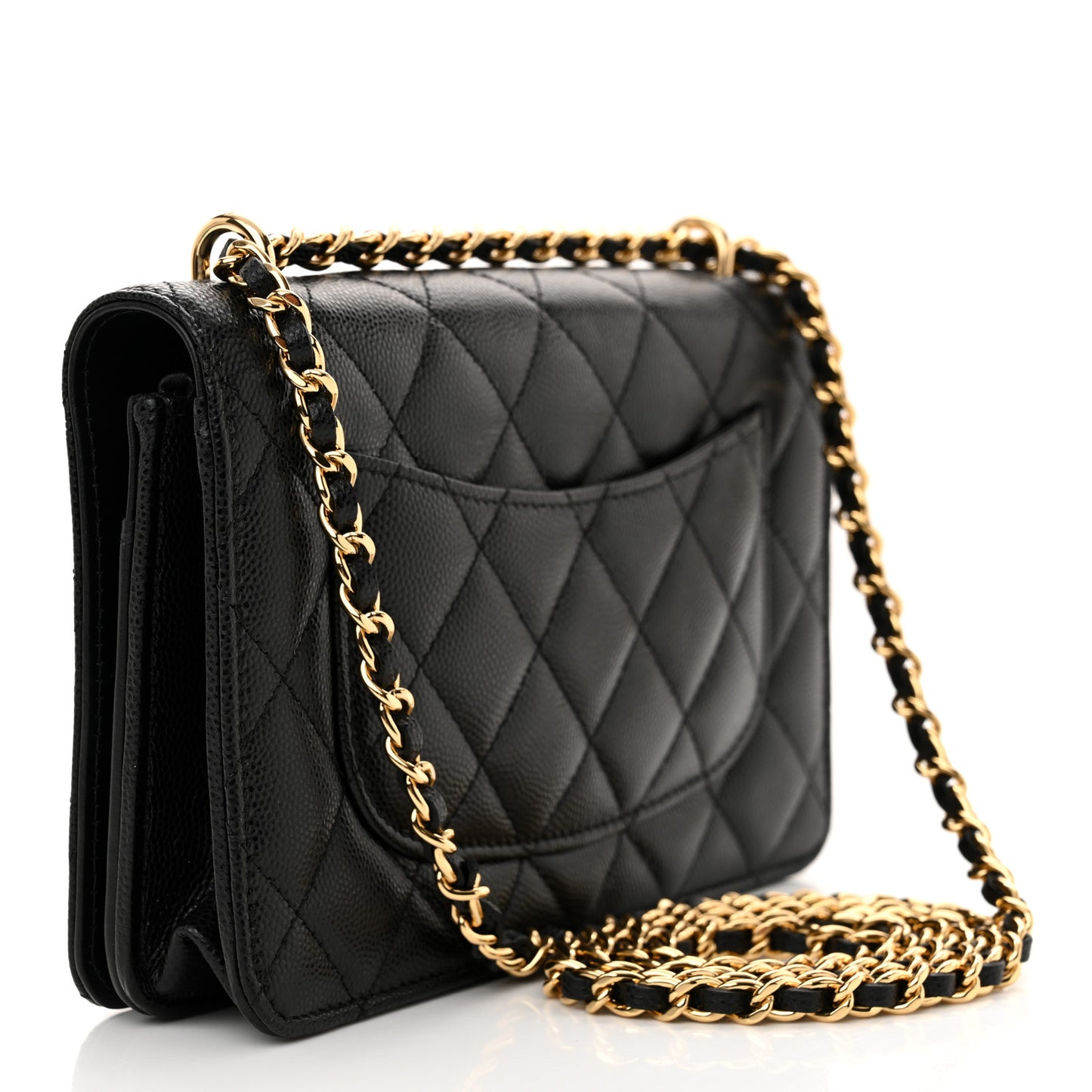 Caviar Quilted Pocket Clutch With Chain WOC Black