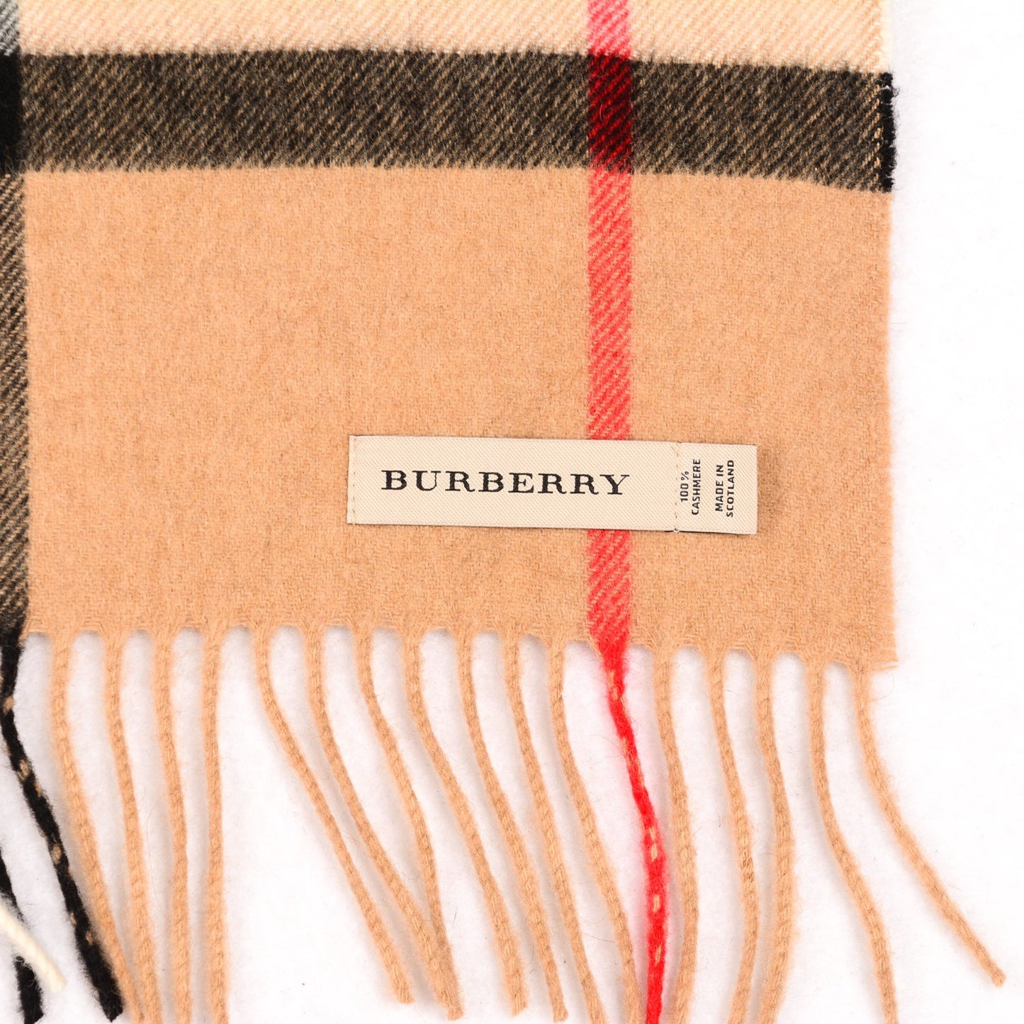 Cashmere Giant Heritage Check Fringe Scarf Camel