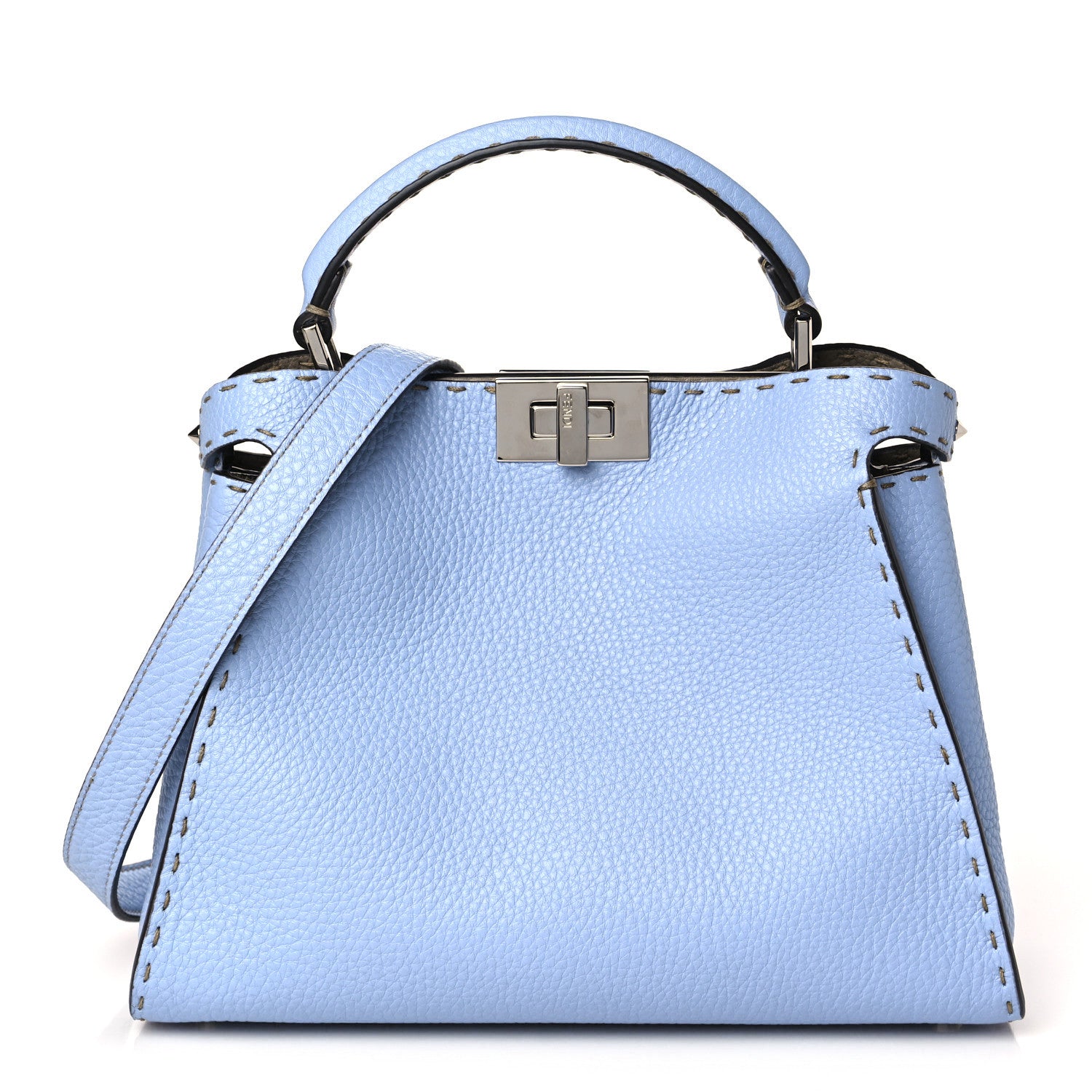 Fendi Cuoio Roma Selleria Chamois Bi-Color Medium Peekaboo Iconic Essentially Satchel Sky Blue Latte 1 of 8