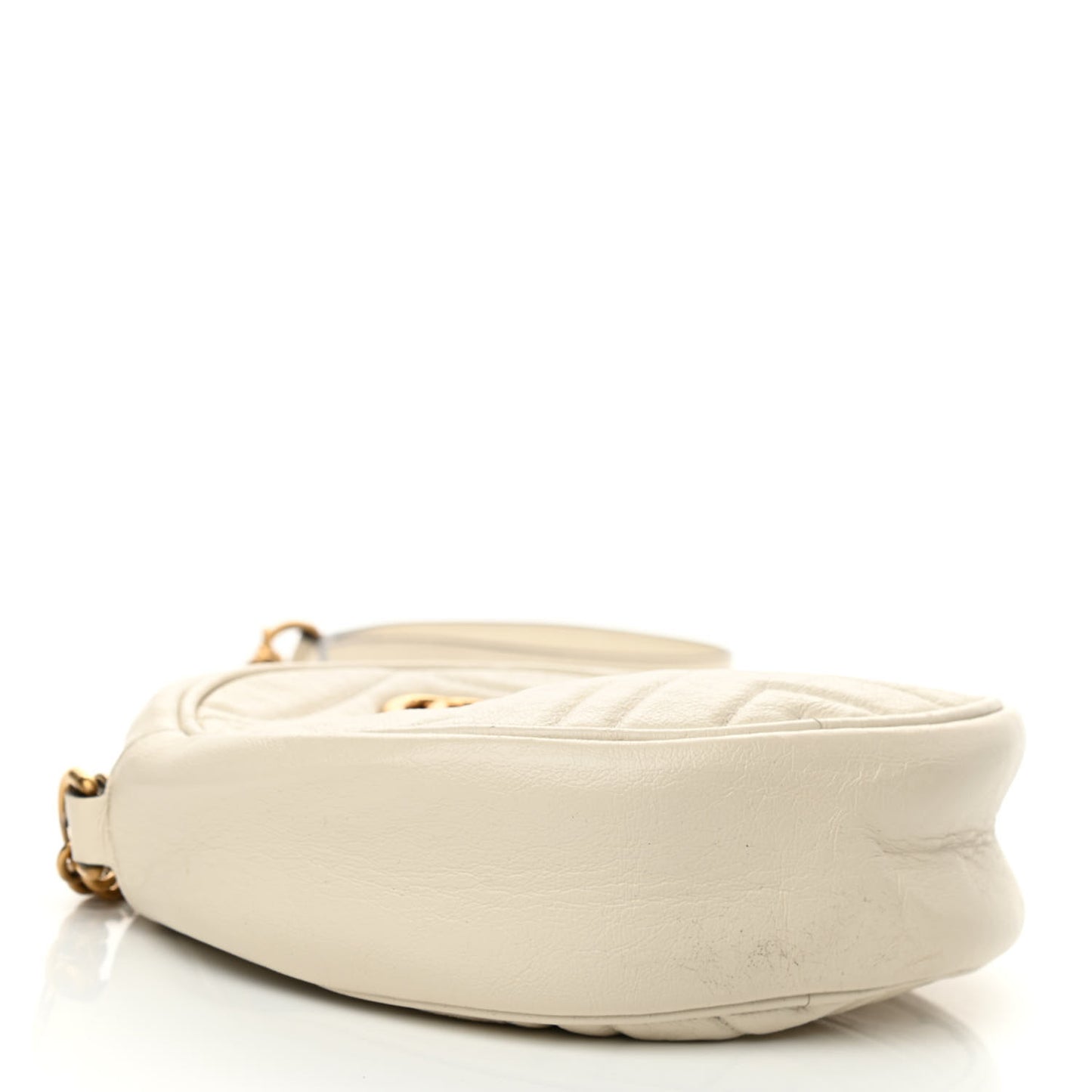 Calfskin Matelasse Mini GG Marmont Round Shoulder Bag White