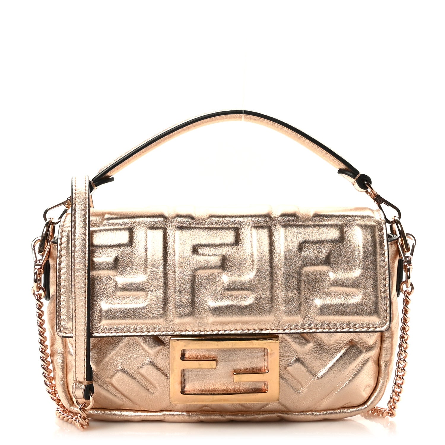 Fendi Vitello Laminato FF 1974 Embossed Mini Baguette Rame 1 of 8