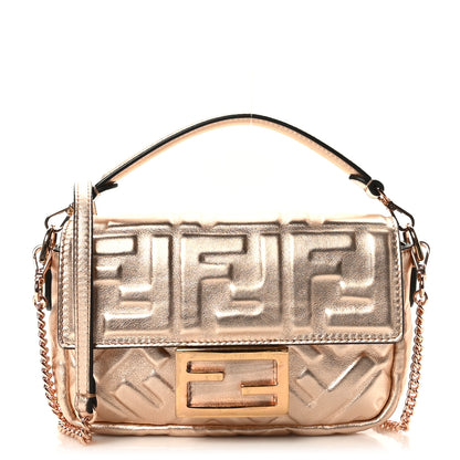 Fendi Vitello Laminato FF 1974 Embossed Mini Baguette Rame 1 of 8