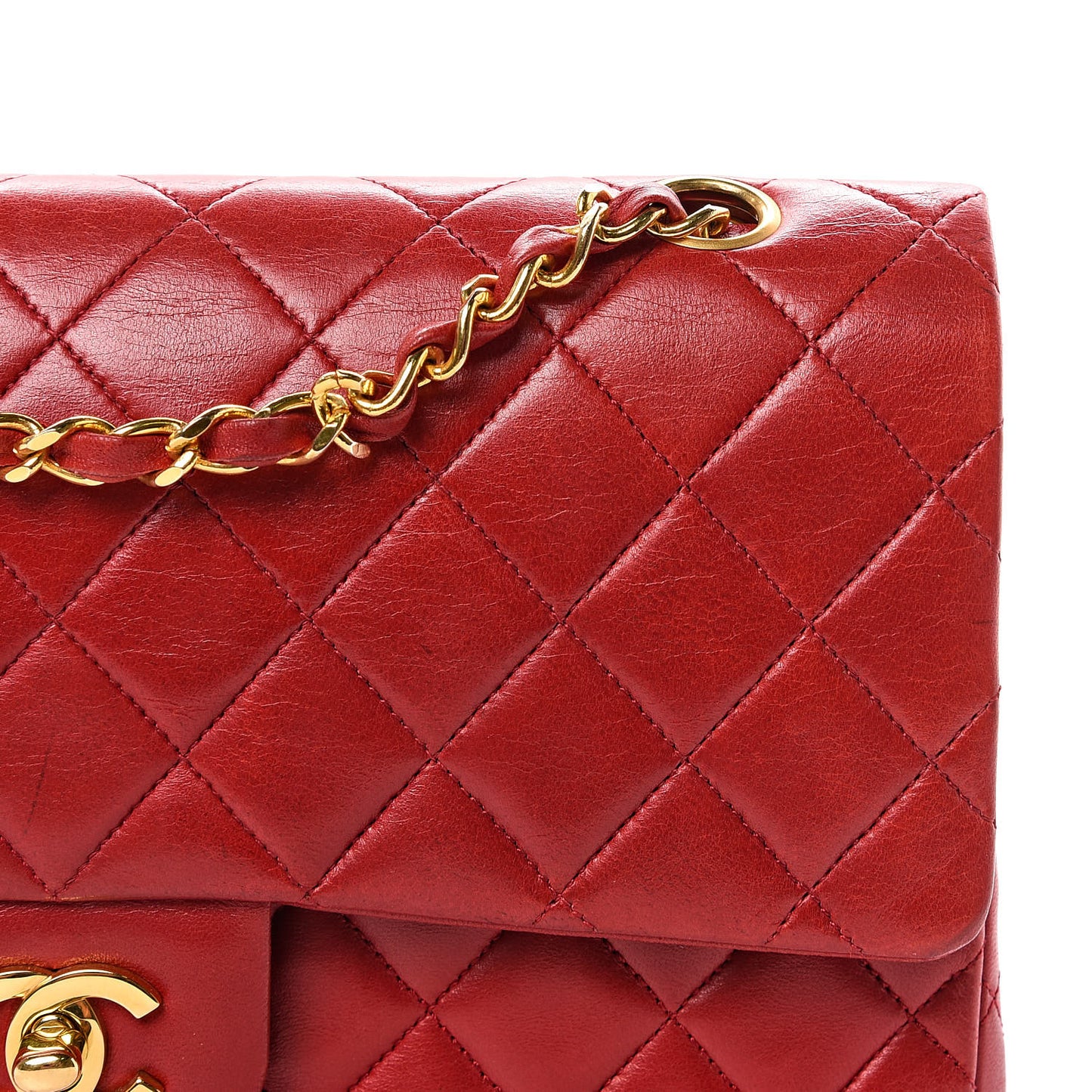 Lambskin Quilted Medium Double Flap Red