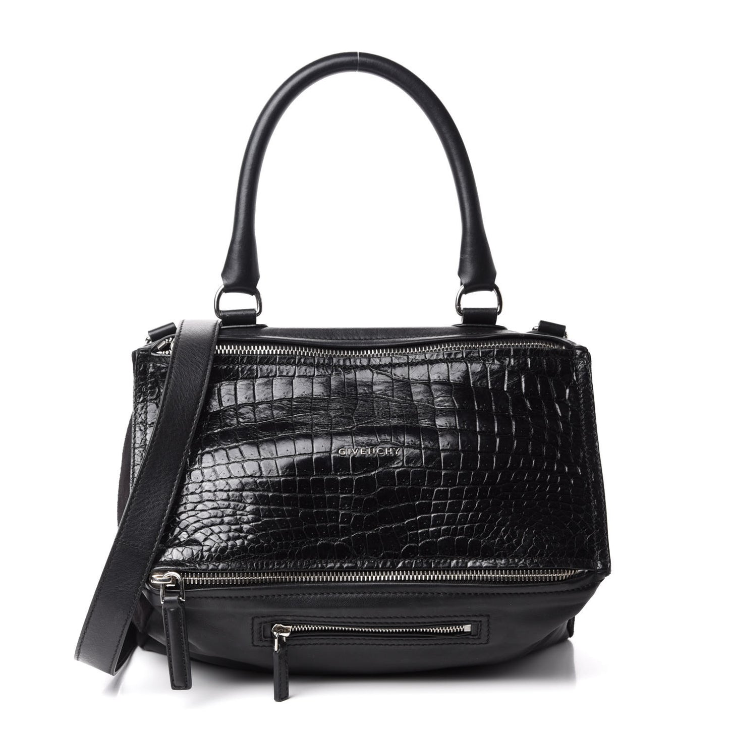 Smooth Calfskin Crocodile Embossed Medium Pandora Black