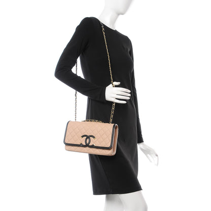 Chanel Caviar Quilted Medium CC Filigree Flap Beige Black 2 of 7