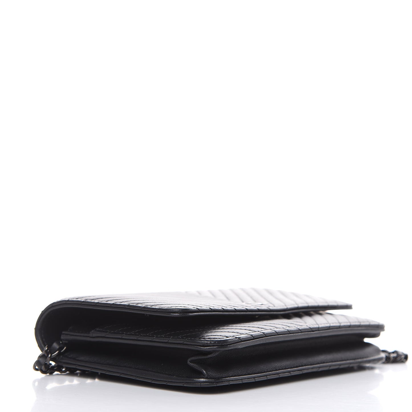 Lambskin Chevron Quilted Wallet On Chain WOC So Black