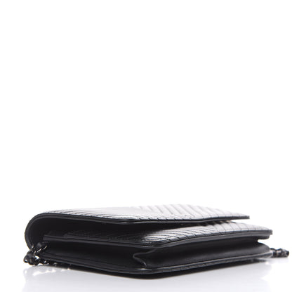 Chanel Lambskin Chevron Quilted Wallet On Chain WOC So Black 4 of 13