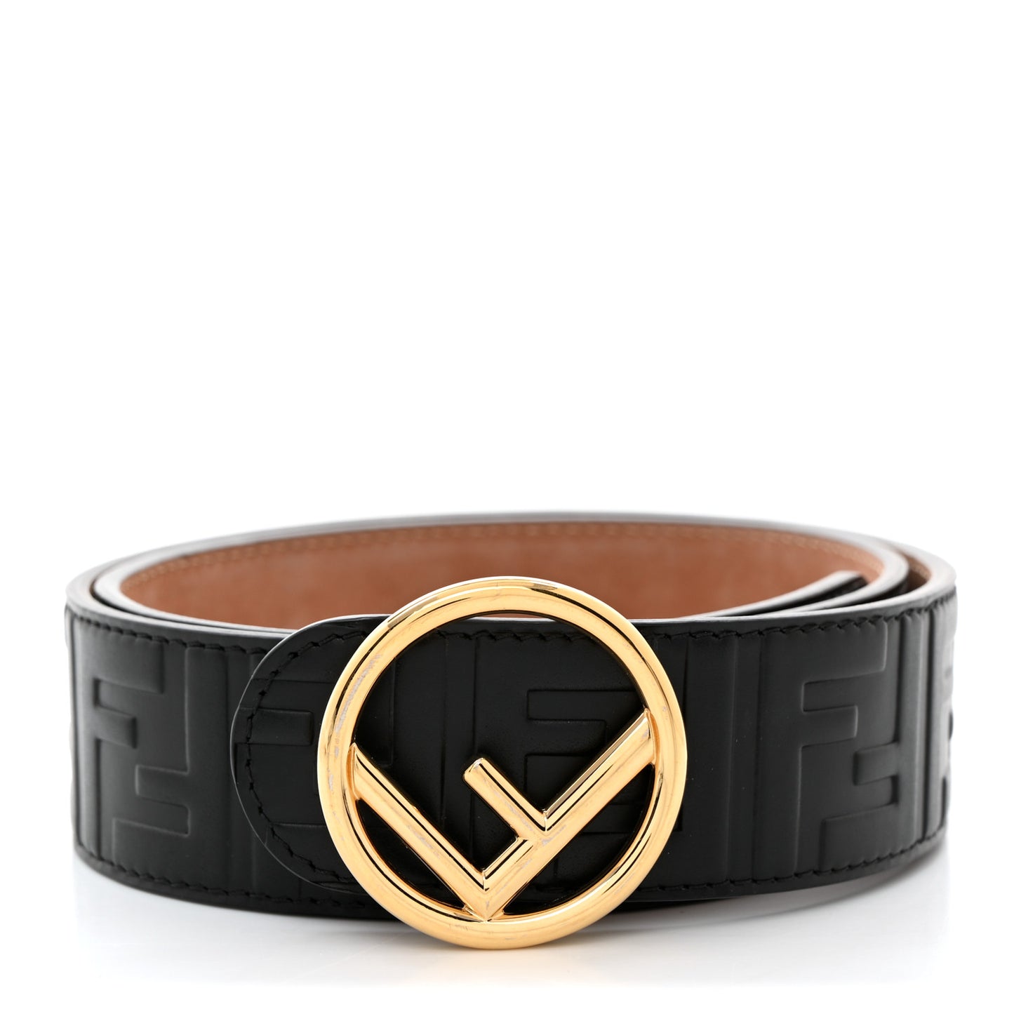 Calfskin F is Fendi FF 1974 Embossed Belt 80/32 Black