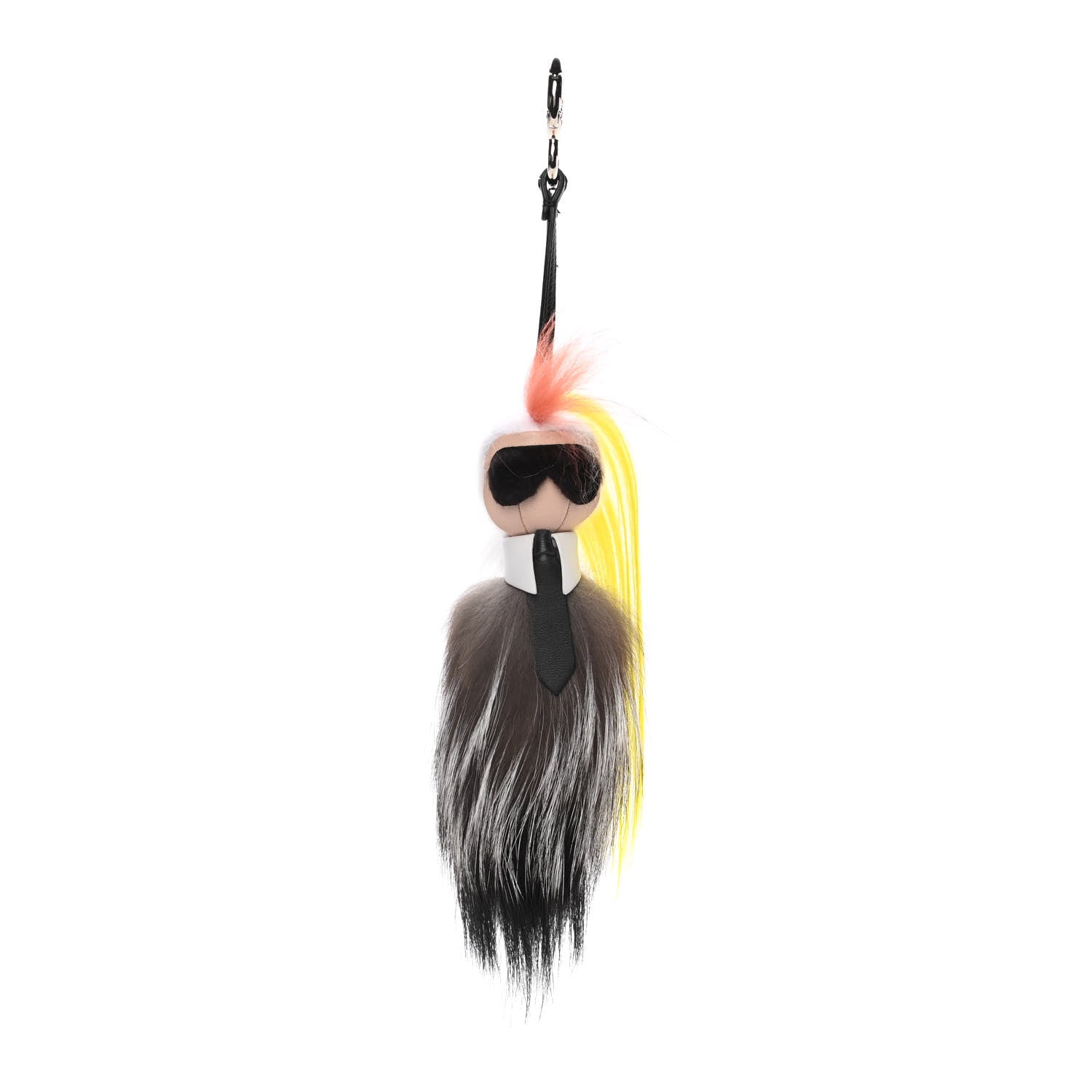 Fendi Fox Mink Goat Fur Mini Karlito Bag Charm White Black Flamingo 1 of 5