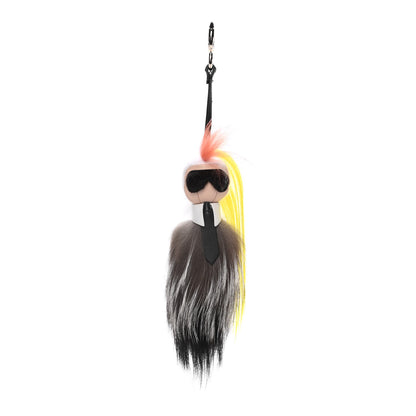 Fendi Fox Mink Goat Fur Mini Karlito Bag Charm White Black Flamingo 1 of 5