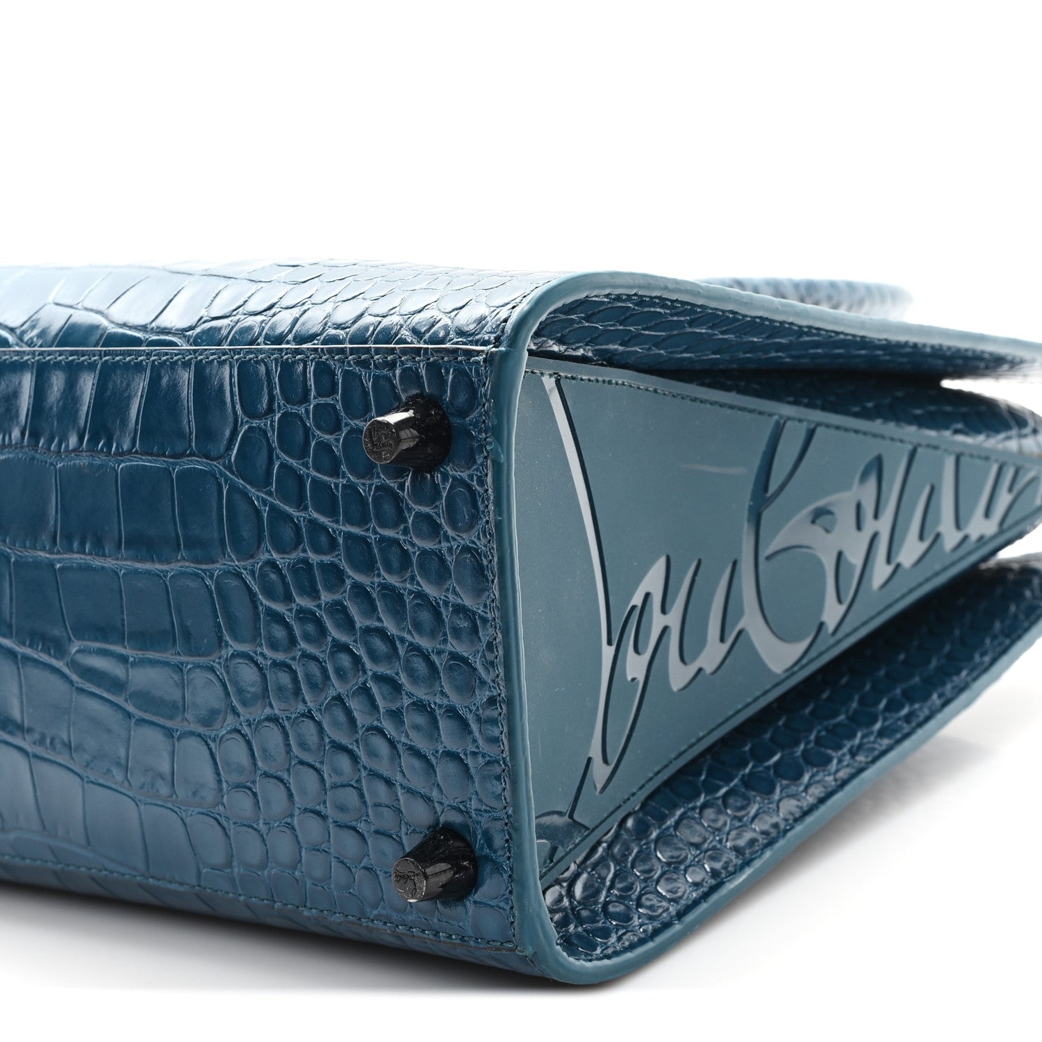 Christian Louboutin Calfskin Crocodile Embossed Studded Medium Paloma S Capitaine 9 of 9