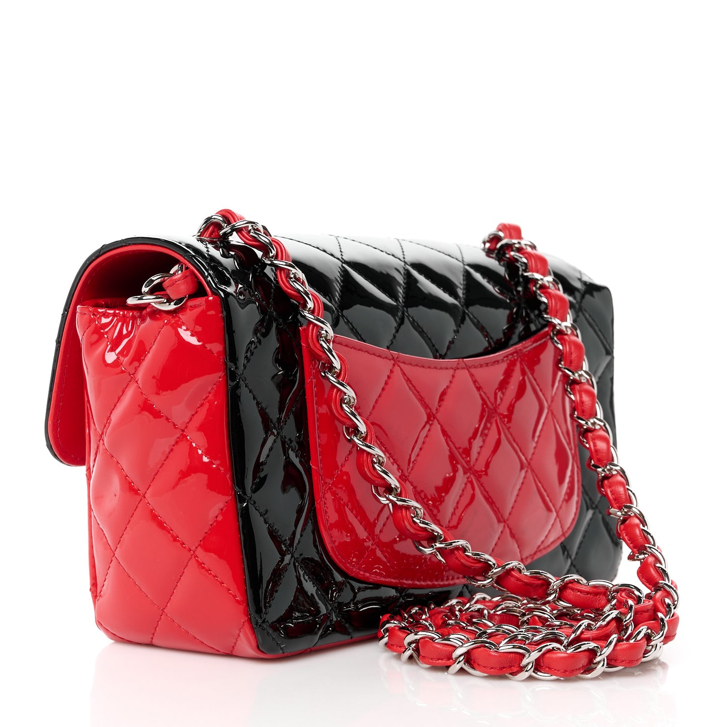 Patent Calfskin Quilted Bi-Color Mini Rectangular Flap Red Black