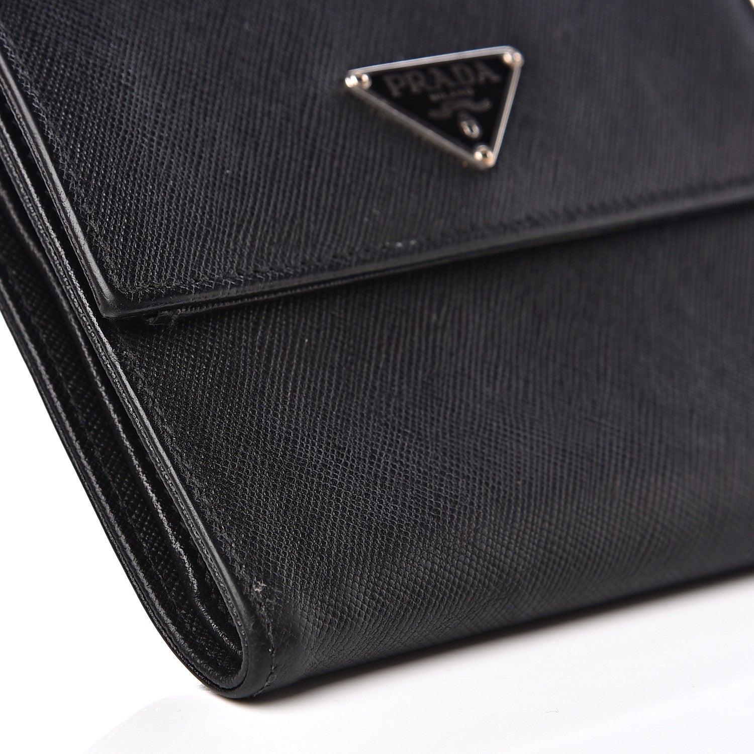 Prada Saffiano Tri-Fold Compact Wallet Black 6 of 10