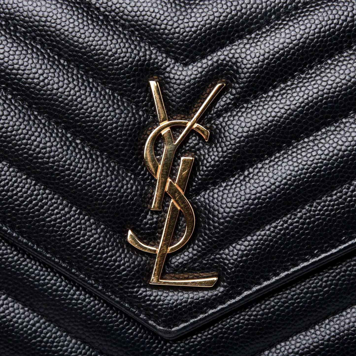 Grain De Poudre Matelasse Chevron Monogram Envelope Chain Wallet Black