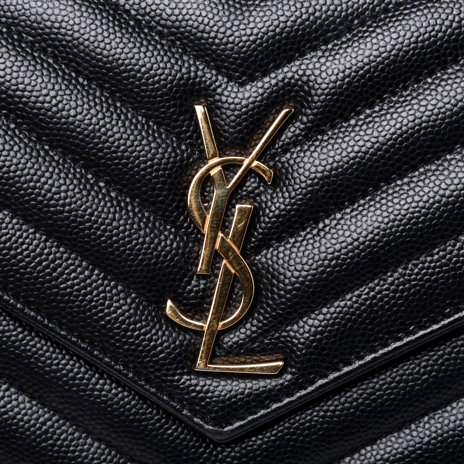 Saint Laurent Grain De Poudre Matelasse Chevron Monogram Envelope Chain Wallet Black 13 of 14