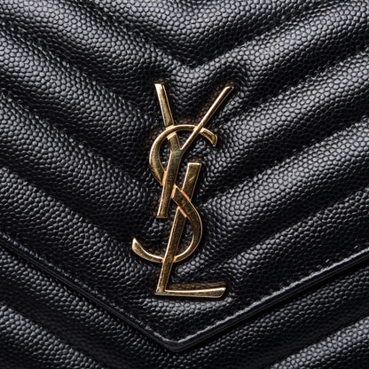 Saint Laurent Grain De Poudre Matelasse Chevron Monogram Envelope Chain Wallet Black 13 of 14