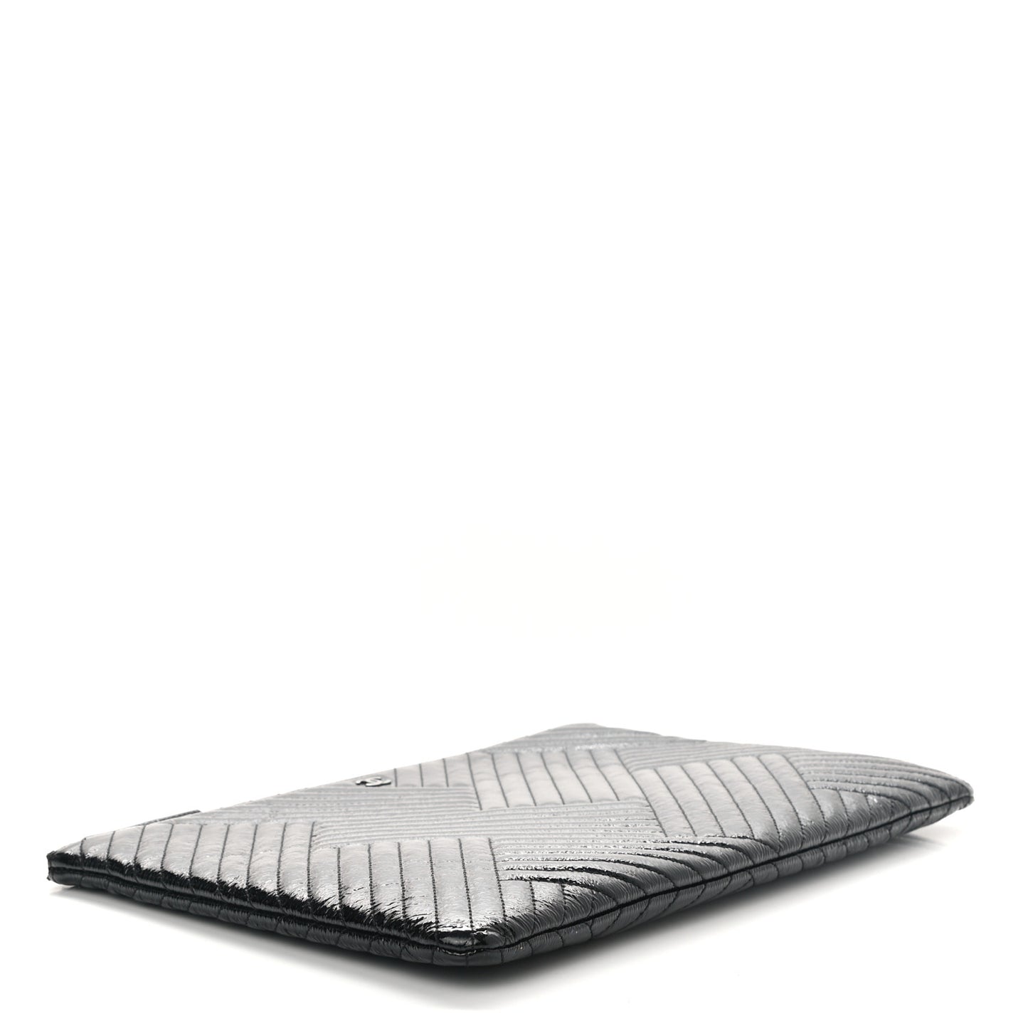 Distressed Patent Chevron Quilted Medium CC Crossing Cosmetic Case Black