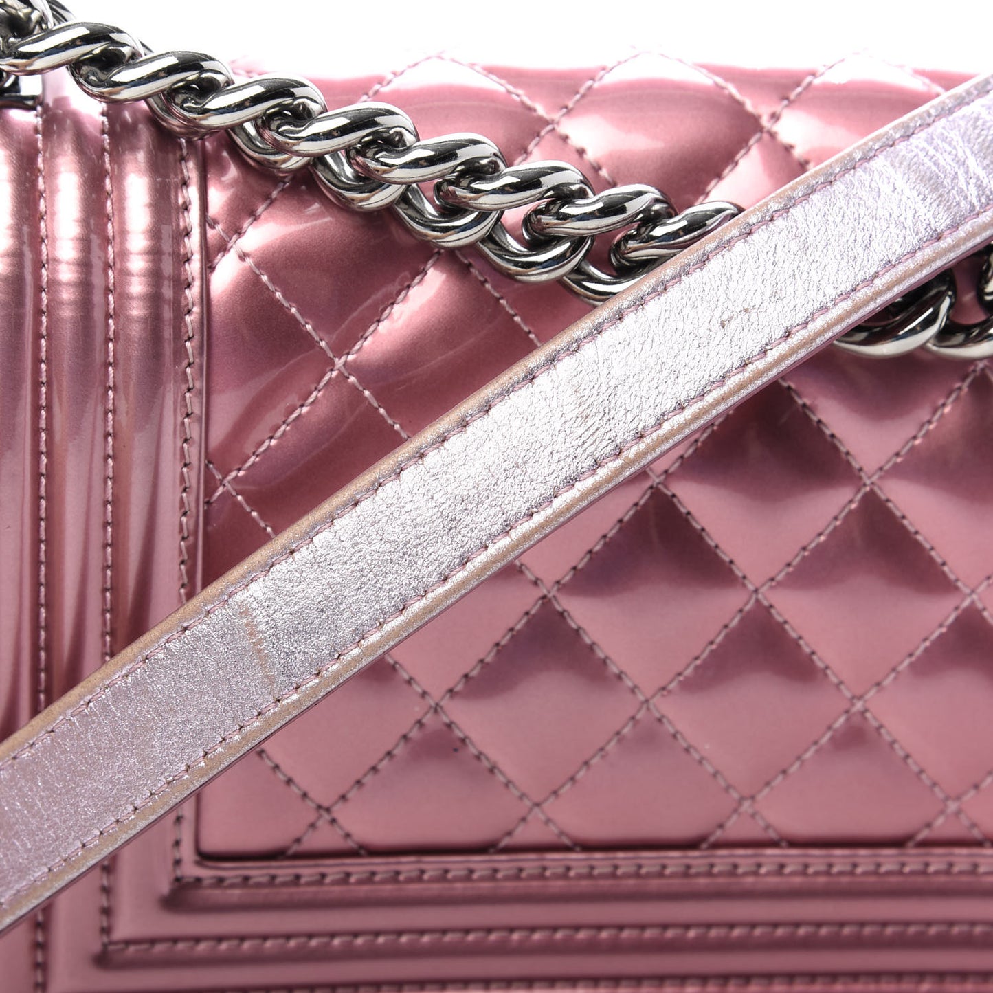 Metallic Patent Calfskin Quilted Small Boy Flap Pink