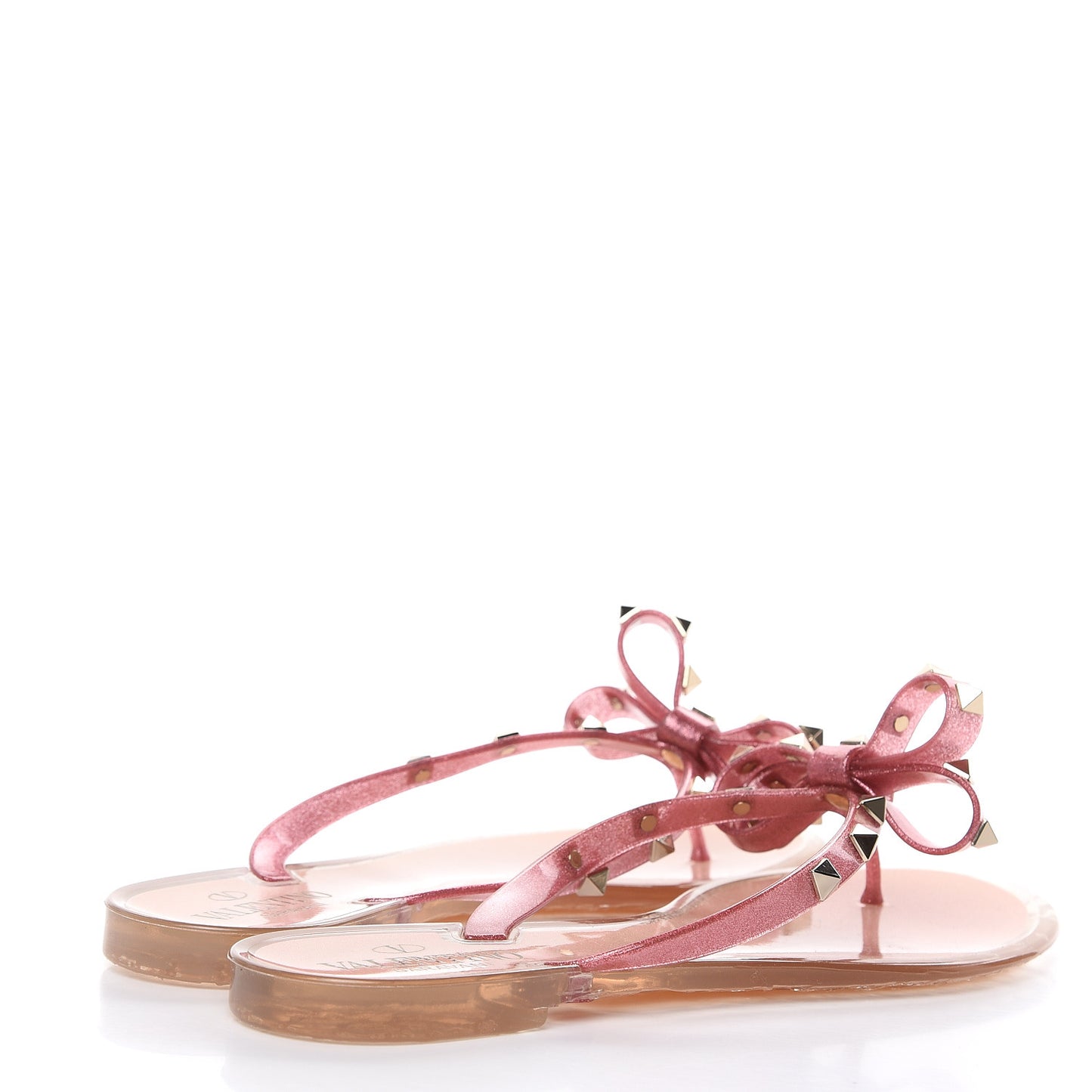 PVC Jelly Glitter Rockstud Bow Thong Sandals 39 Pink