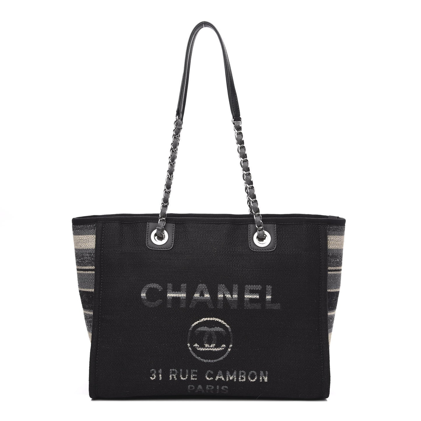 Striped Canvas Small Deauville Tote Grey Black