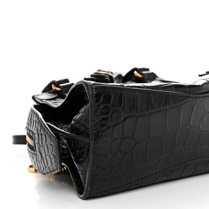 Balenciaga Shiny Supple Calfskin Crocodile Embossed Neo Classic Gold Hardware Mini City Black 8 of 10