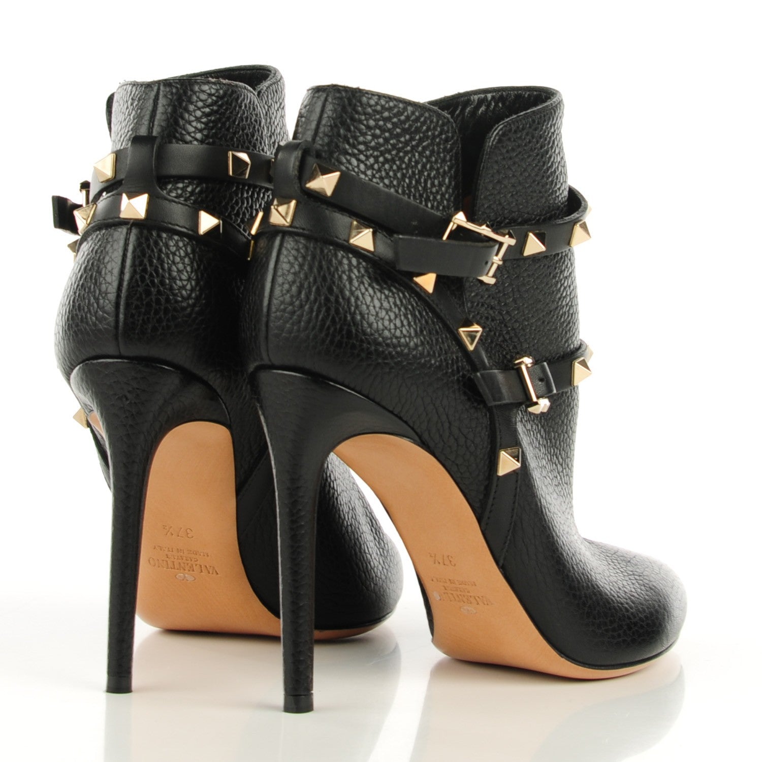 Valentino Garavani Pebbled Calfskin Rockstud Double Buckle 100mm Ankle Boots 37.5 Black 4 of 6