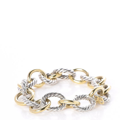 David Yurman Sterling Silver 18K Yellow Gold 12mm Large Oval Link Bracelet 3 of 6