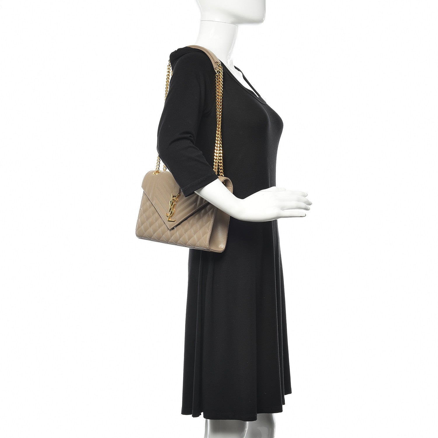 Saint Laurent Grain De Poudre Textured Mixed Matelasse Medium Triquilt Monogram Satchel Taupe 2 of 10