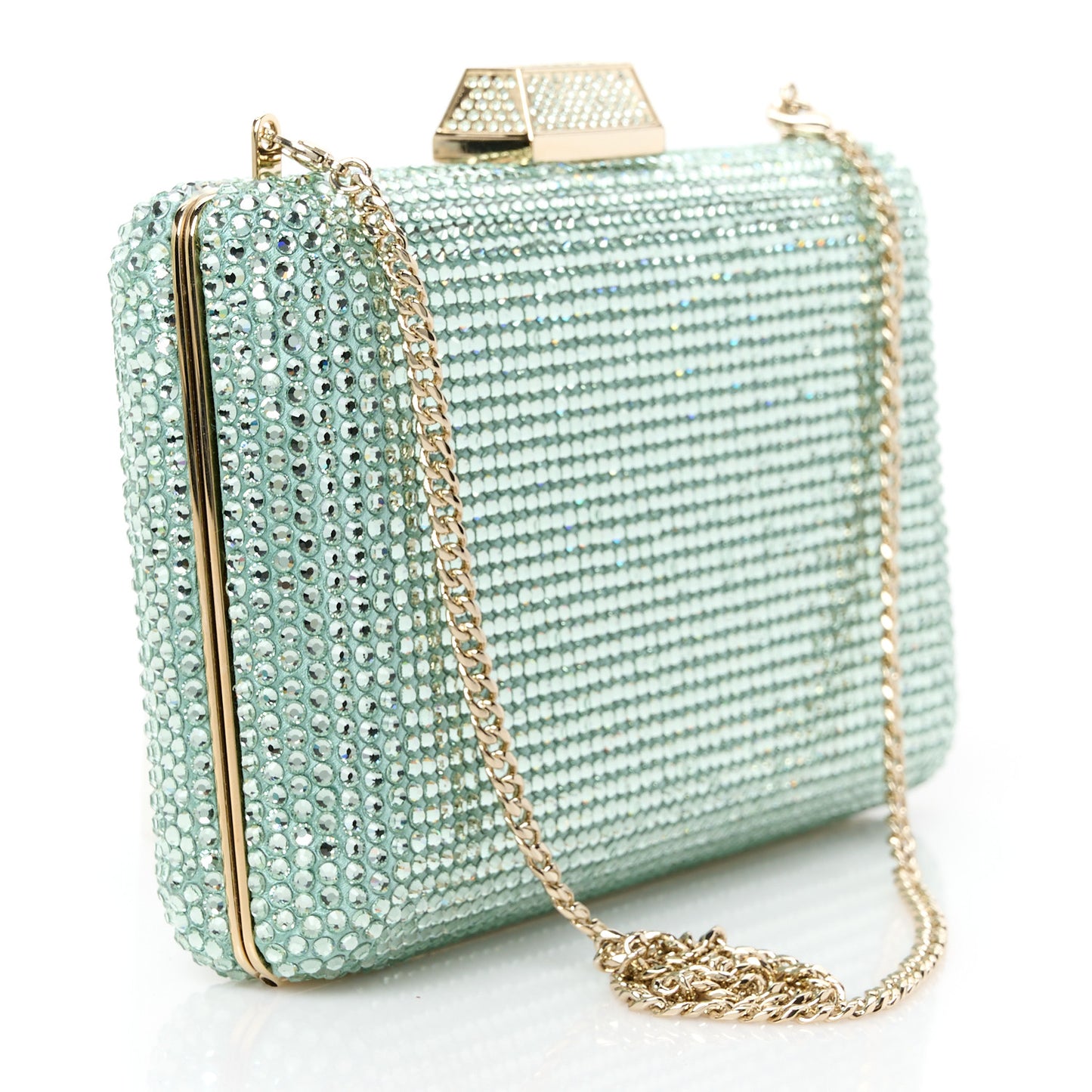 Satin Crystal Clemmie Clutch Smoke Green