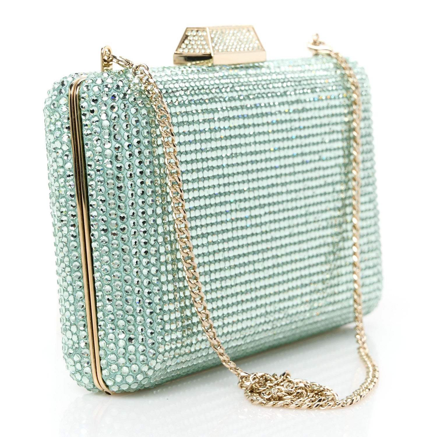 Jimmy Choo Satin Crystal Clemmie Clutch Smoke Green 3 of 10