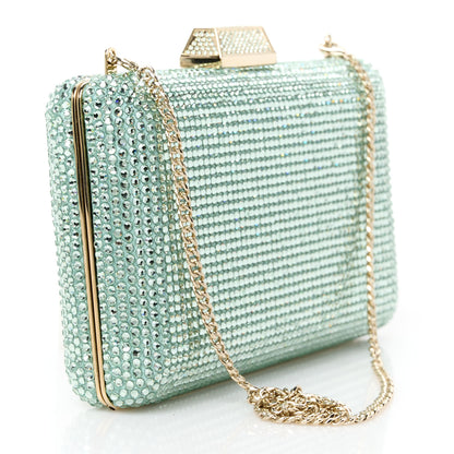 Jimmy Choo Satin Crystal Clemmie Clutch Smoke Green 3 of 10
