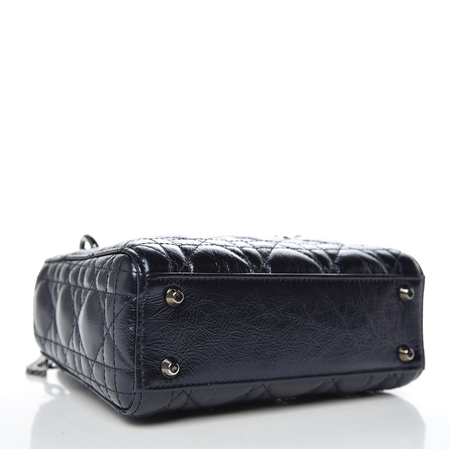 Metallic Calfskin Cannage Mini Lady Dior Marine