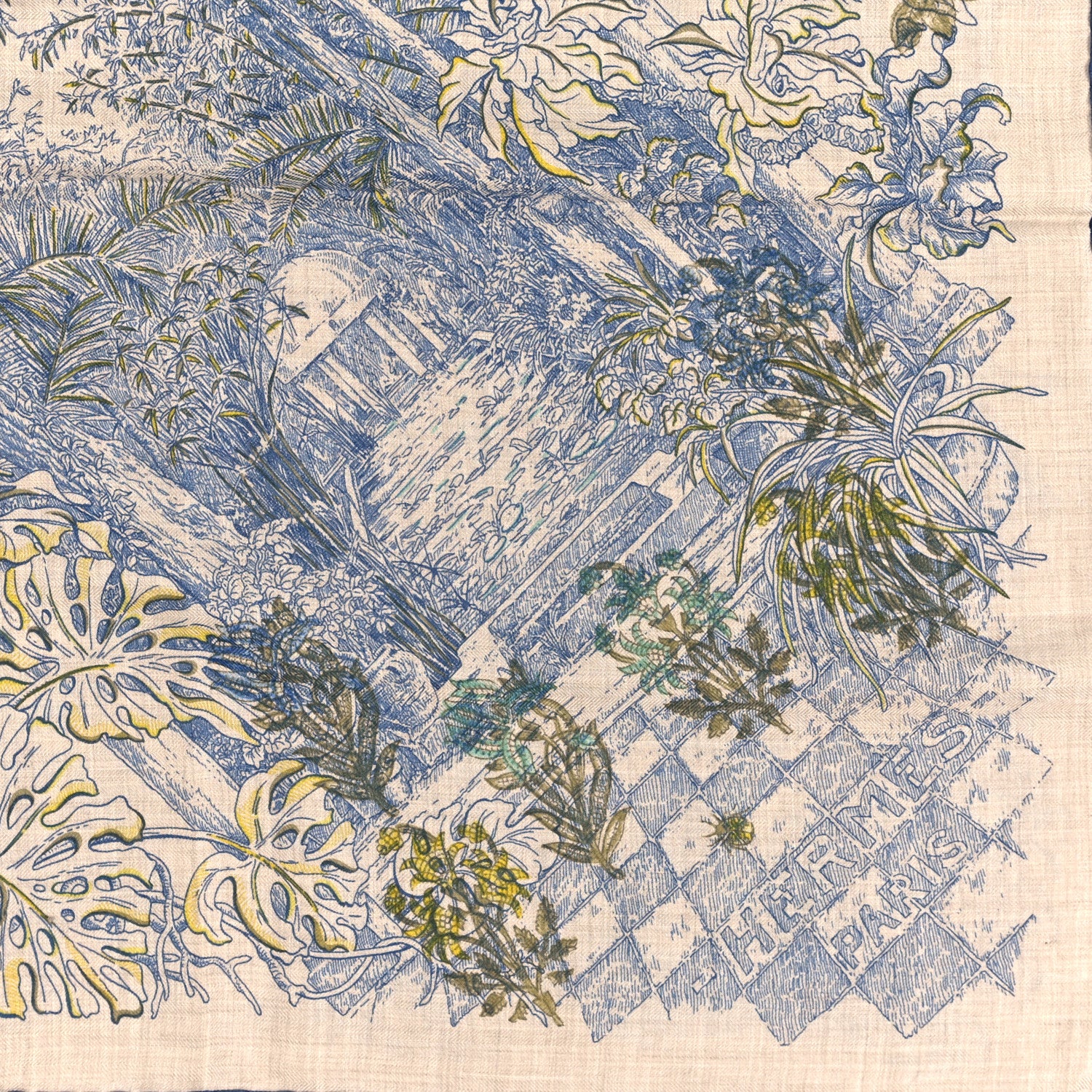 Hermes Chale Cashemire Le Jardin De Leila Au Bloc Shawl 140 Naturel Encre Multi 2 of 5