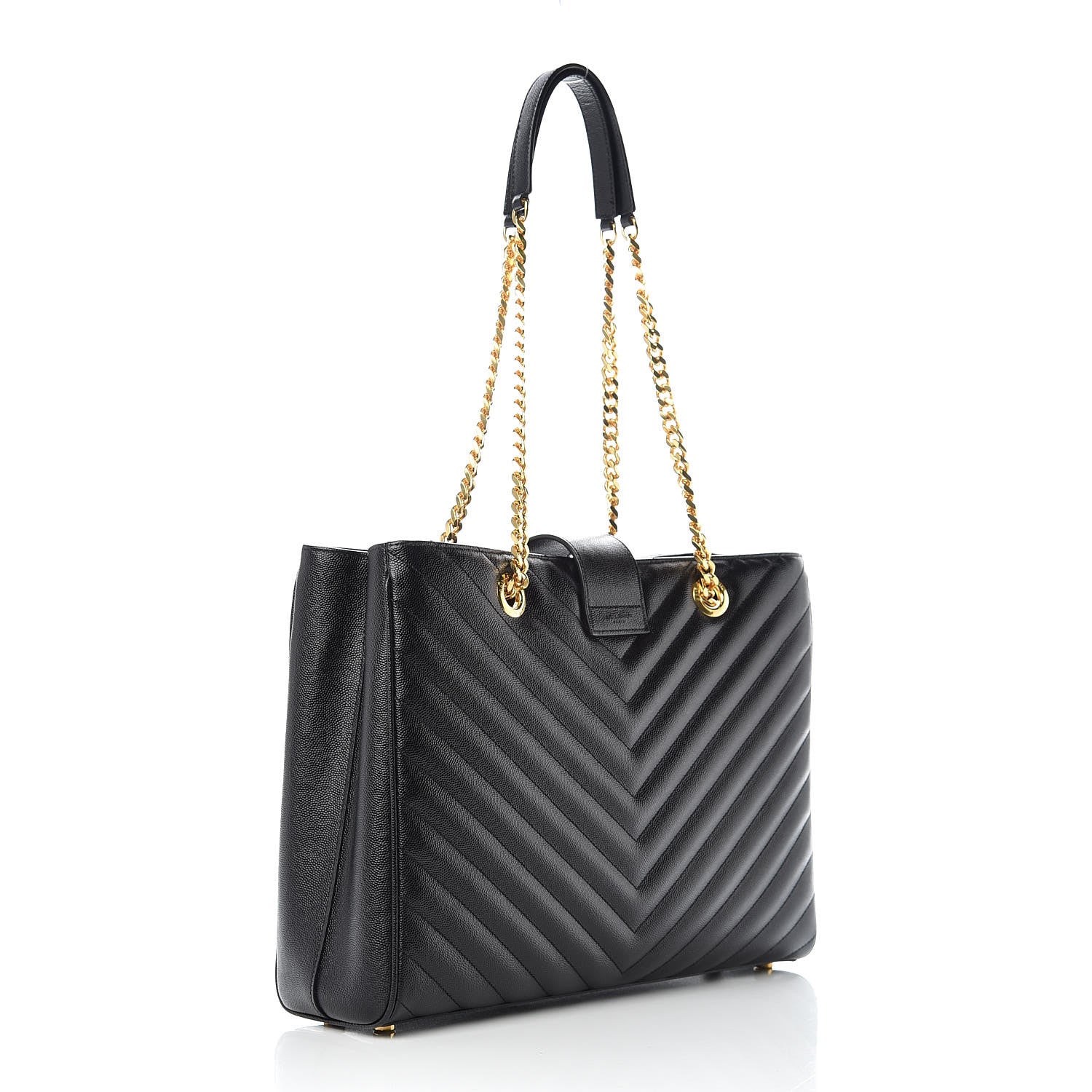Saint Laurent Grain De Poudre Matelasse Chevron Monogram Shopping Bag Black 3 of 9