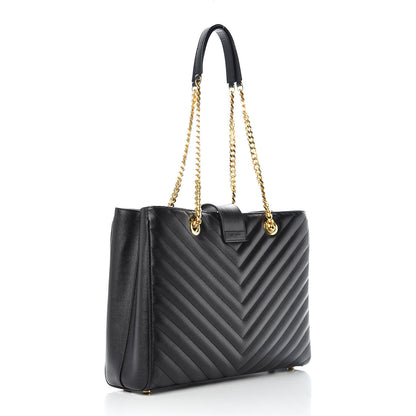 Saint Laurent Grain De Poudre Matelasse Chevron Monogram Shopping Bag Black 3 of 9