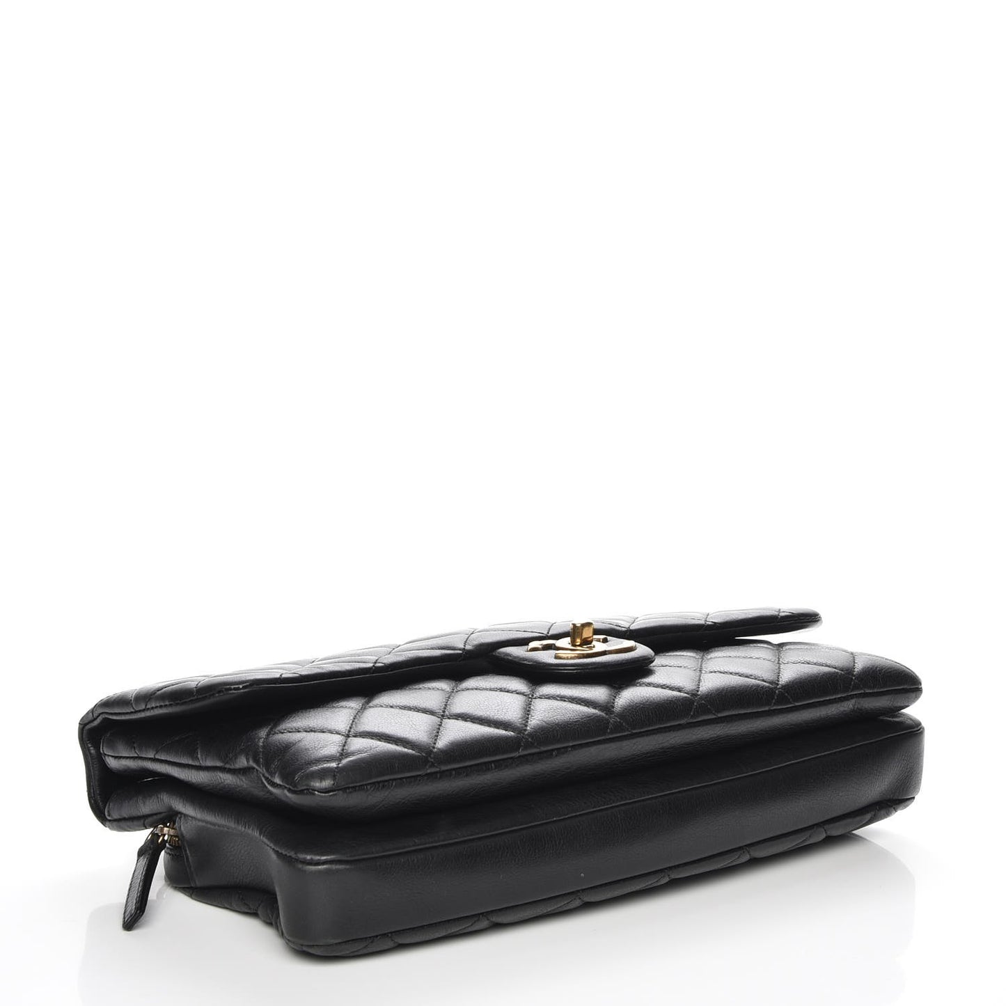 Calfskin Quilted Medium CC Crown Flap Black
