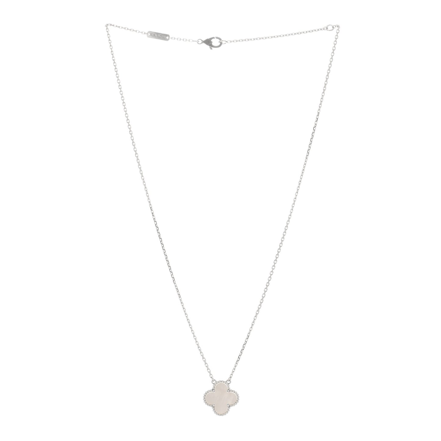 18K White Gold Mother of Pearl Vintage Alhambra Pendant Necklace