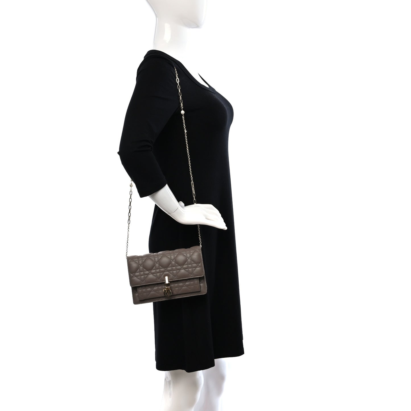 Lambskin Chain Lady Dior Chain Pouch Warm Taupe