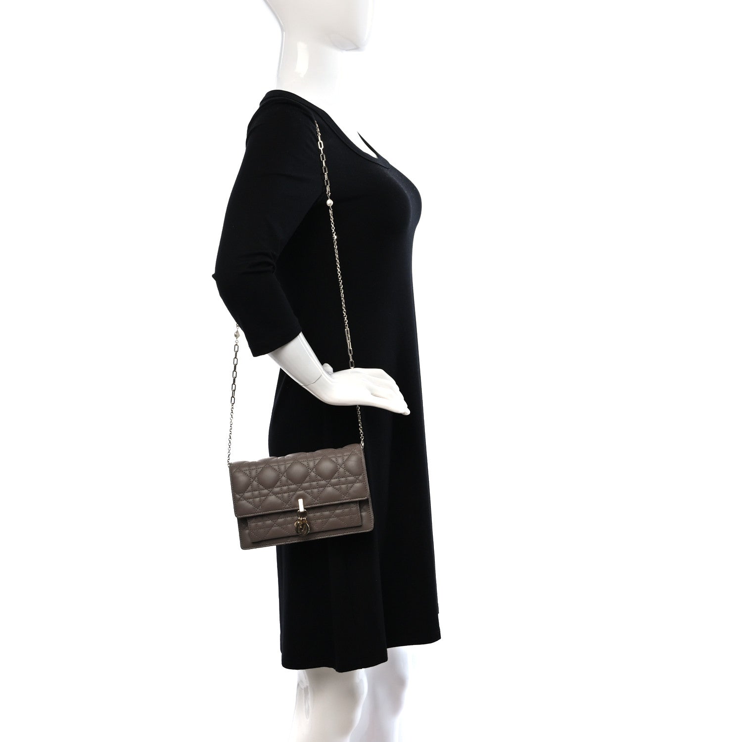 Christian Dior Lambskin Chain Lady Dior Chain Pouch Warm Taupe 2 of 9