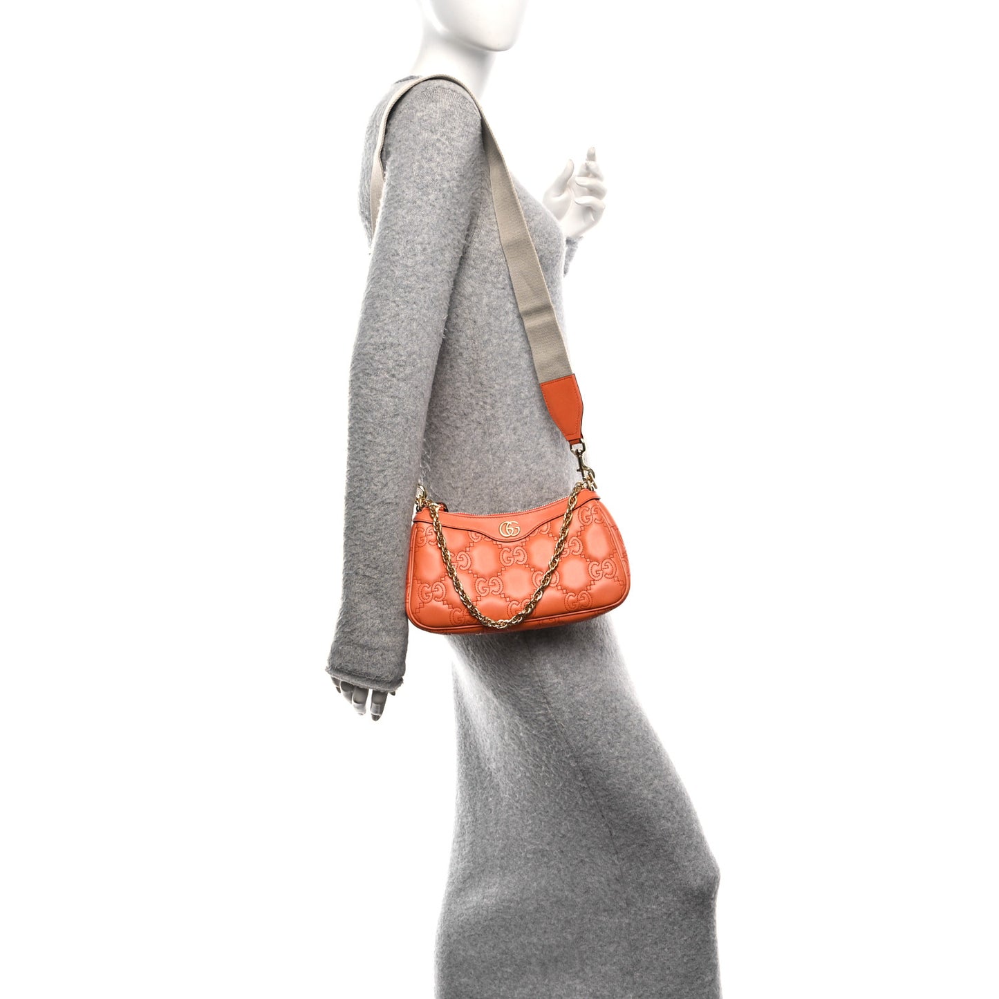 Calfskin GG Matelasse Chain Handbag Deep Orange Natural