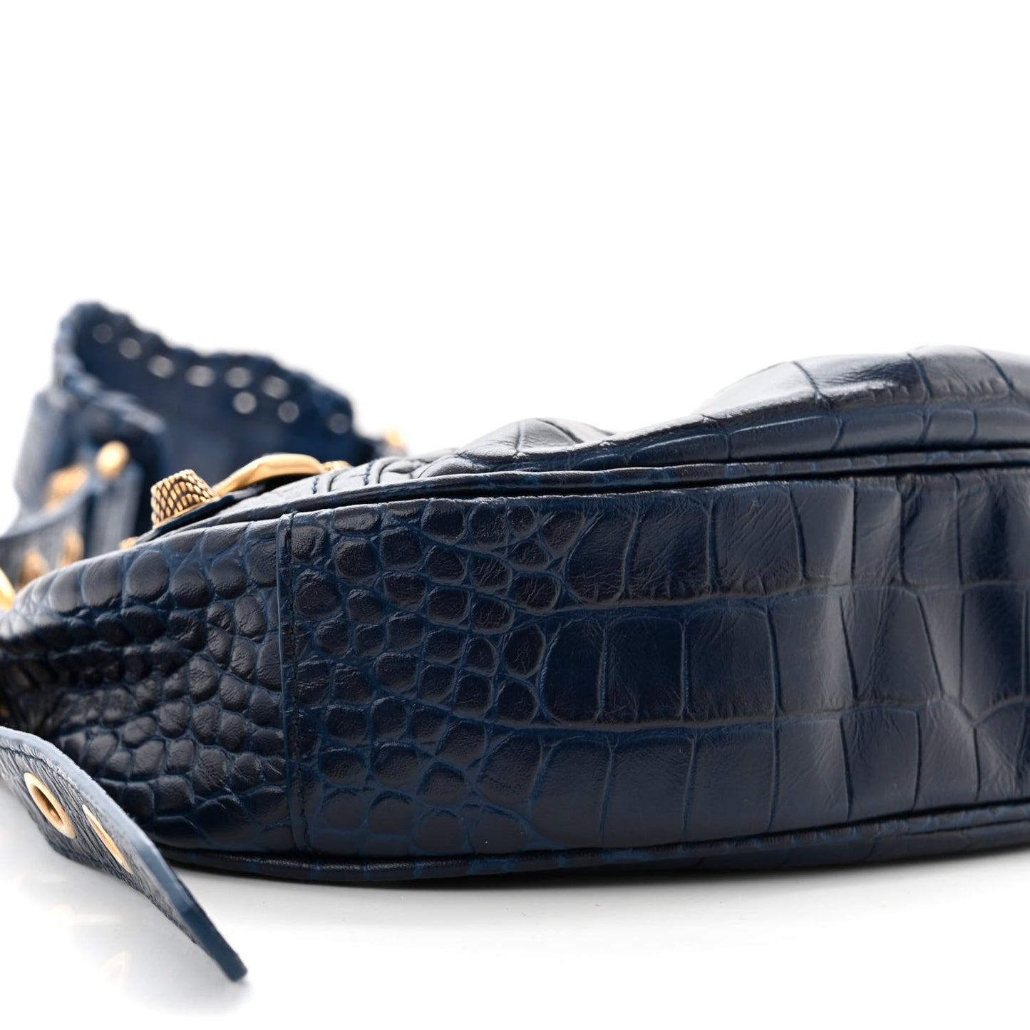 Extra Supple Calfskin Crocodile Embossed Le Cagole Shoulder Bag XS Indigo